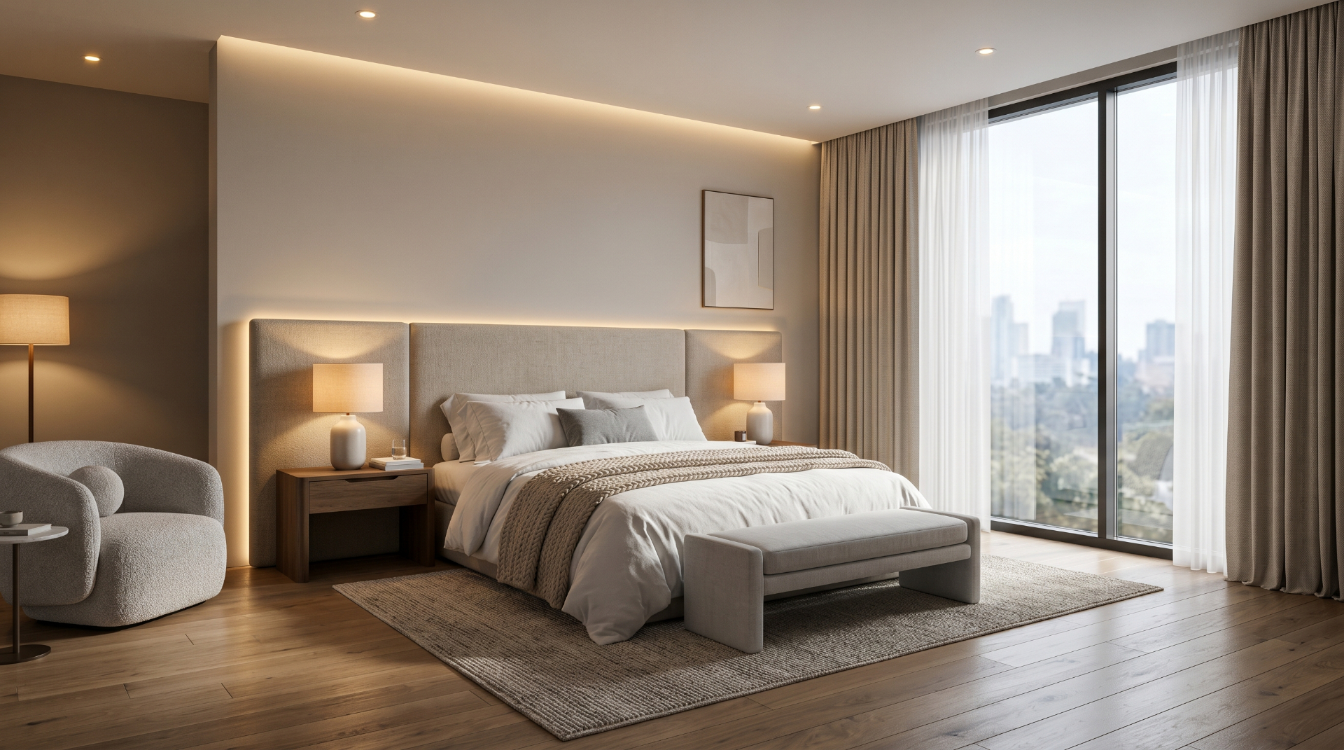 Skyline view bedroom