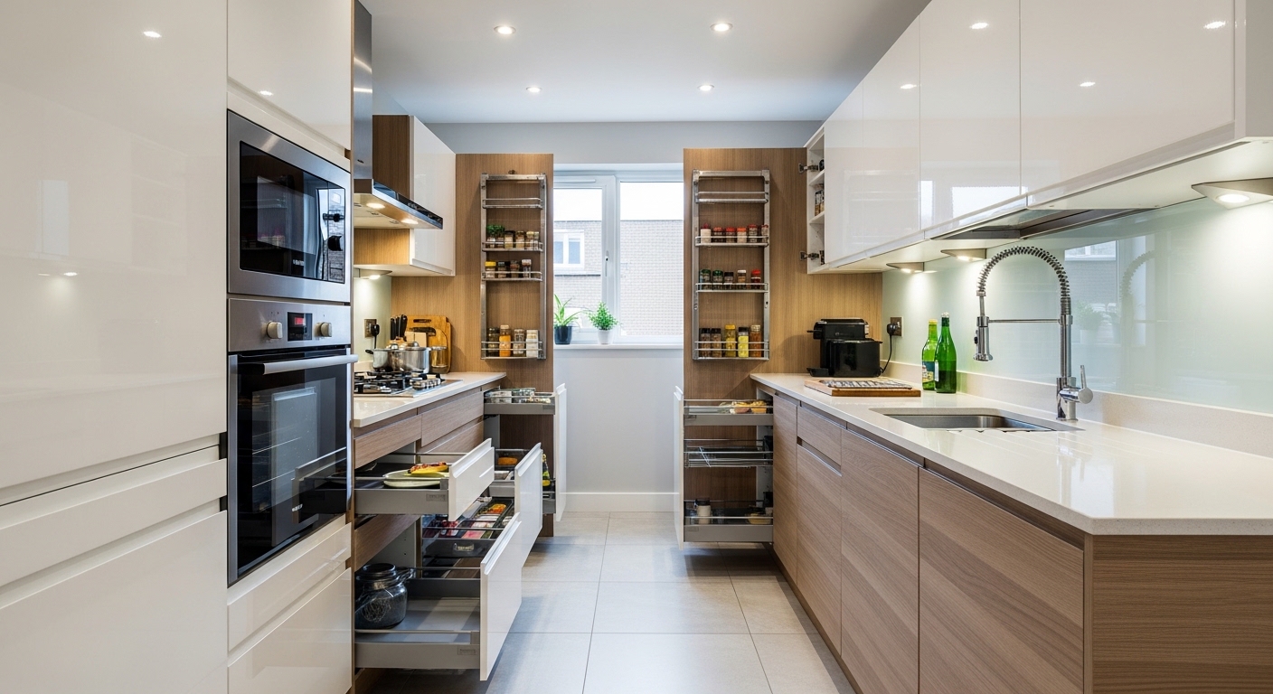 Bright galley with pull-outs