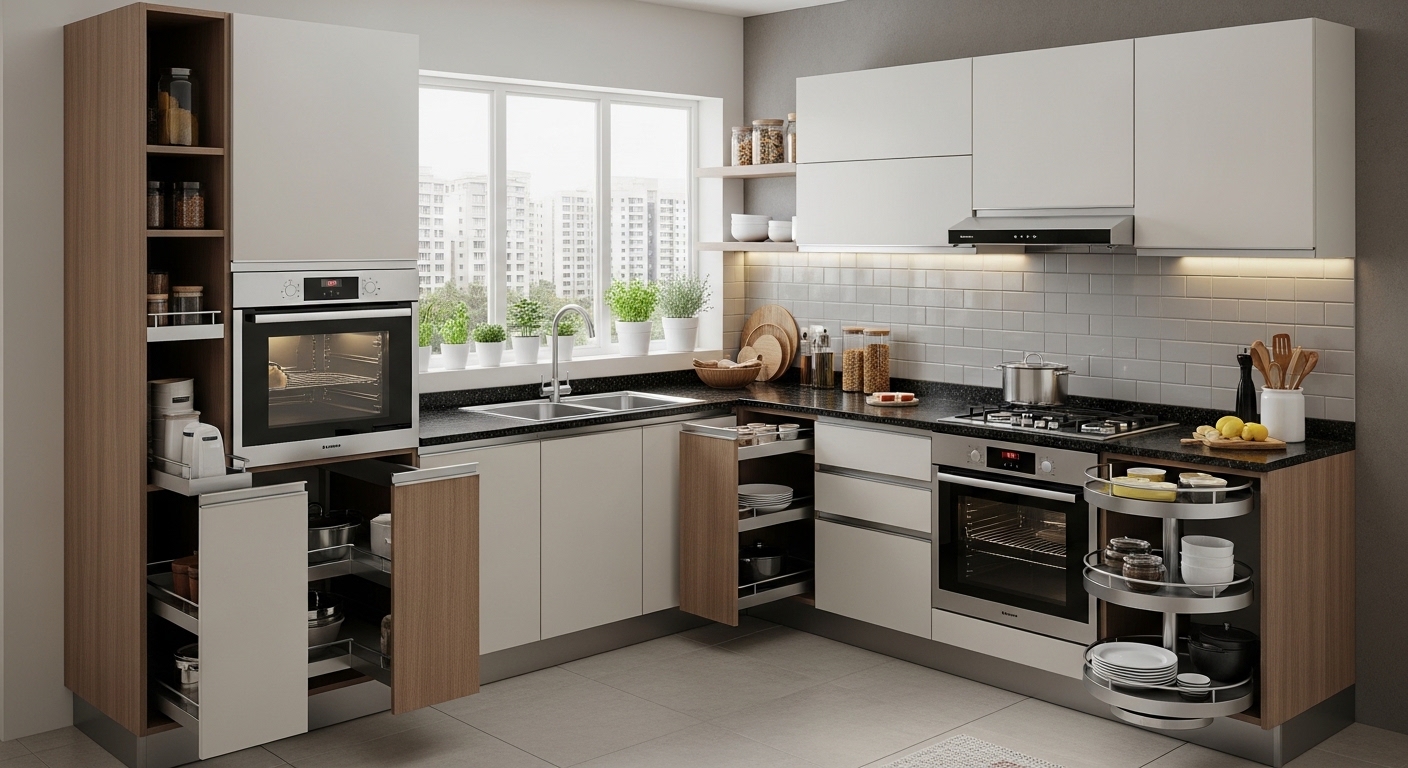 L-shape with tall pantry